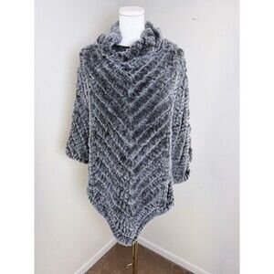 FURious Fur Faux Fur Chevron Poncho M/L Gray Black Pullover Cape Mob Wife Luxury